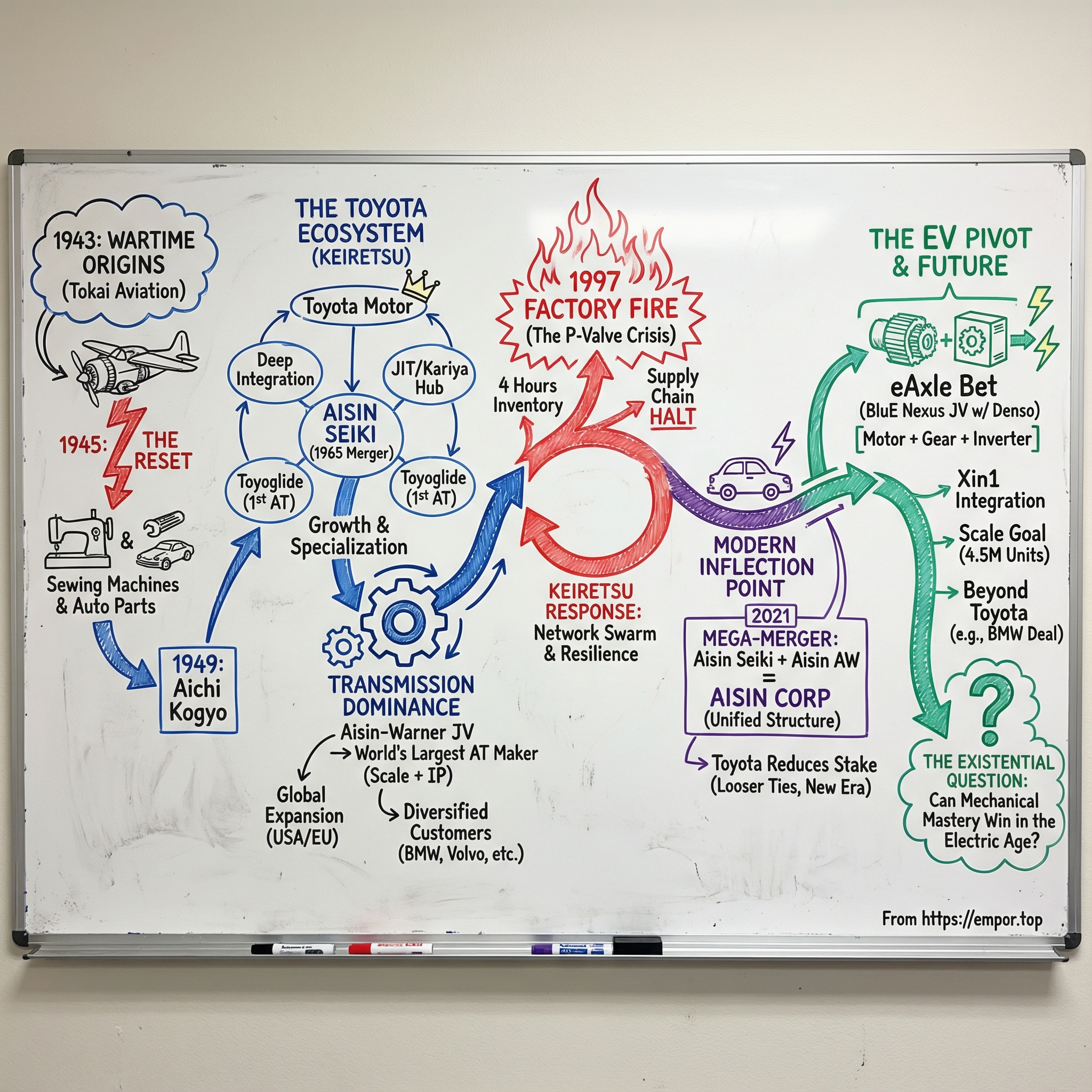 Aisin Corp. visual story map